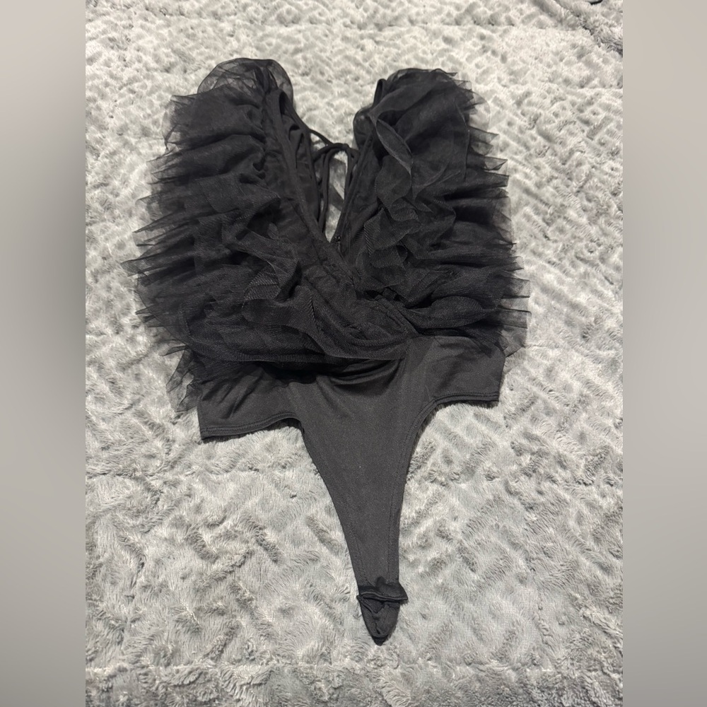 Black Ruffled Bodysuit